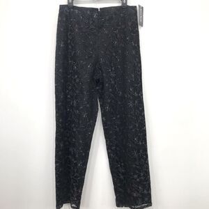 Ronnie Nicole Black Silver Floral Sparkle Lined Semi Sheer Holiday Pants NEW
